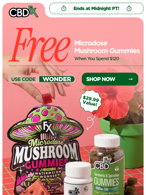 cbdfx newsletter: Last chance to get FREE Microdose Mushroom Gummies...