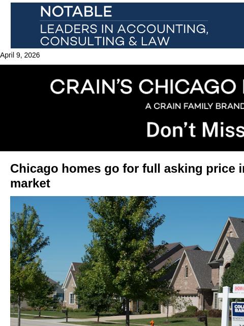 crainalerts newsletter: Home sellers getting 100% of asking prices