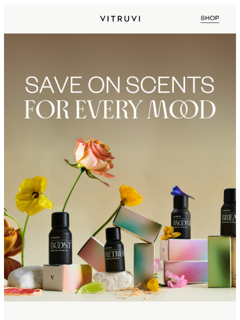 vitruvi newsletter: Save Up To 30% On A Fully Stocked Scent Shelf 🌟