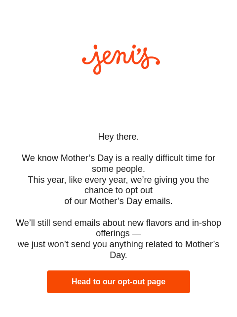 jenis newsletter: Opt out of Mother’s Day emails