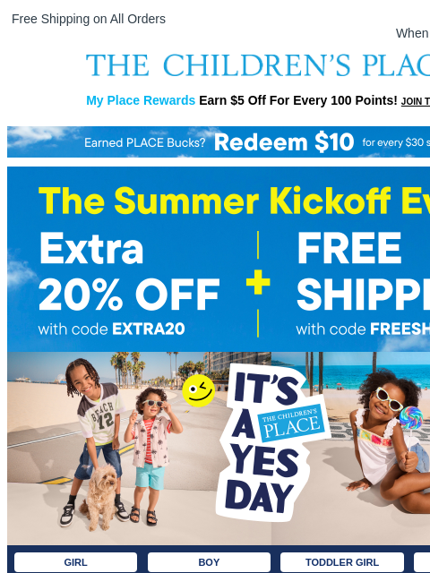 childrensplace newsletter: Unlock an Extra 20% Off + Free Shipping NOW 🔓