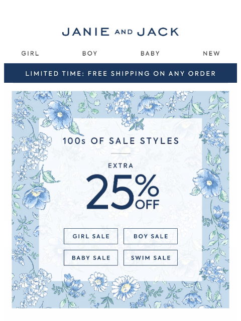 janieandjack newsletter: Free shipping + extra 25% off ? Yes and Yes