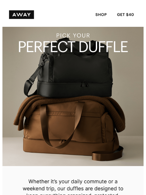 awaytravel newsletter: Find the right duffle for you