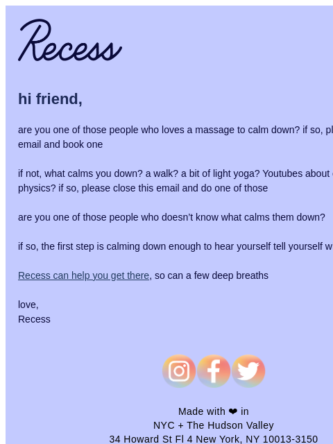 takearecess newsletter: massages