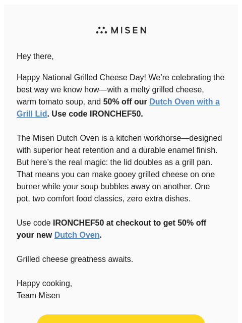 misen newsletter: Celebrate National Grilled Cheese Day! 🧀