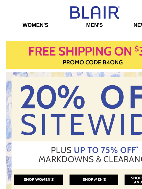 WHOA! 20% Off Everything + 75% Off Markdowns & Clearance! Grab Gloria Vanderbilt Jeans, JBFLEX Bottoms & More for Less! Blair Women's Men's New Arrivals Free Shipping on $39+ Shop