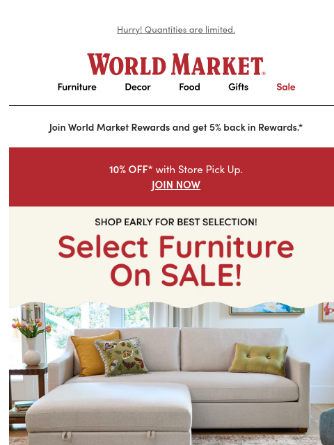 emailworldmarket newsletter: 🤗 DEALS on dining chairs, accent furniture, & mor...