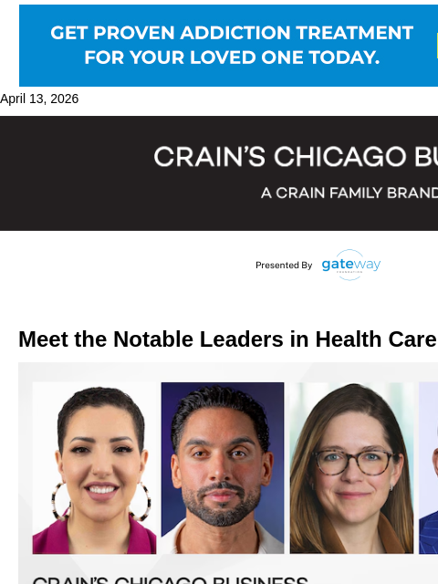 crainalerts newsletter: Meet the Notable Leaders in Health Care for 2026