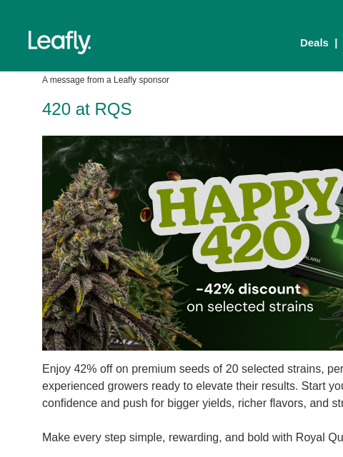 leafly newsletter: Celebrate 420 with 42% off seeds 🌱