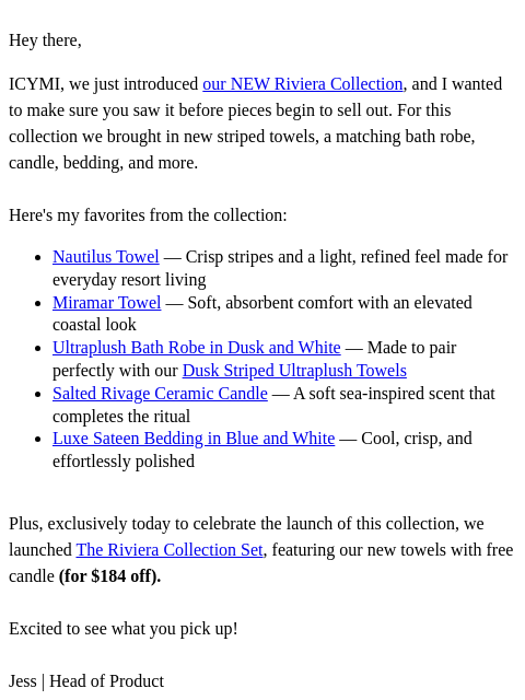 italic newsletter: ICYMI: The NEW Riviera Collection