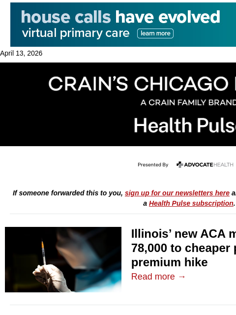crainalerts newsletter: Illinois marketplace de-escalates premiums spike