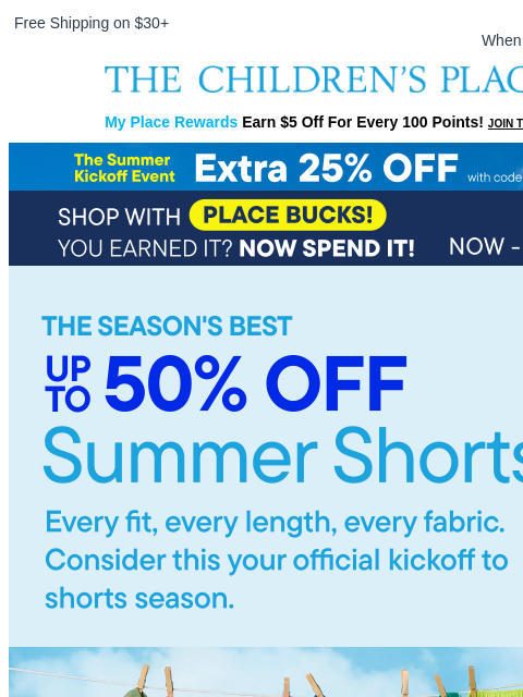 childrensplace newsletter: Summer Shorts in *Every* Fit & Length