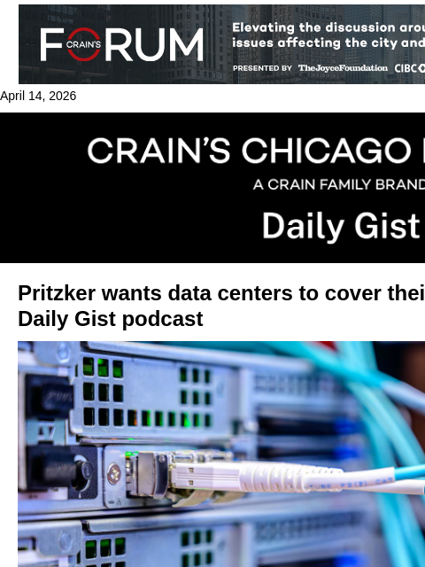 crainalerts newsletter: Pritzker wants data centers to cover their power t...