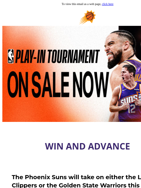 suns newsletter: See the Suns in Play In Tournament Game 2!