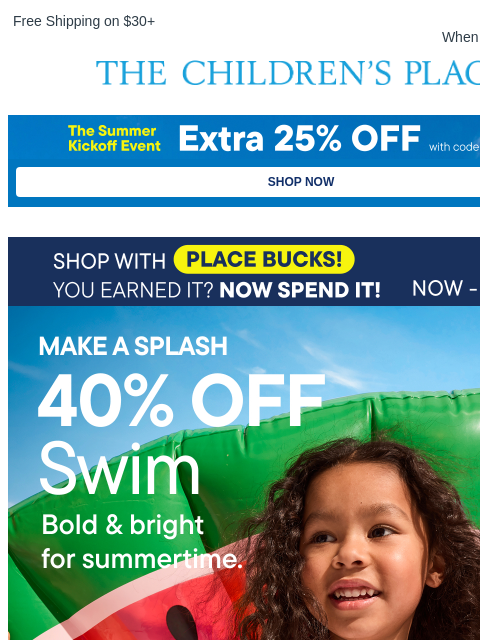 childrensplace newsletter: 40% Off Bright Picks for Summer Pool Days 💦