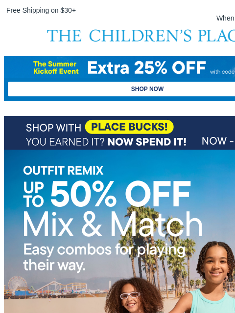 childrensplace newsletter: Easy Summer Outfit Combos Up to 50% OFF!