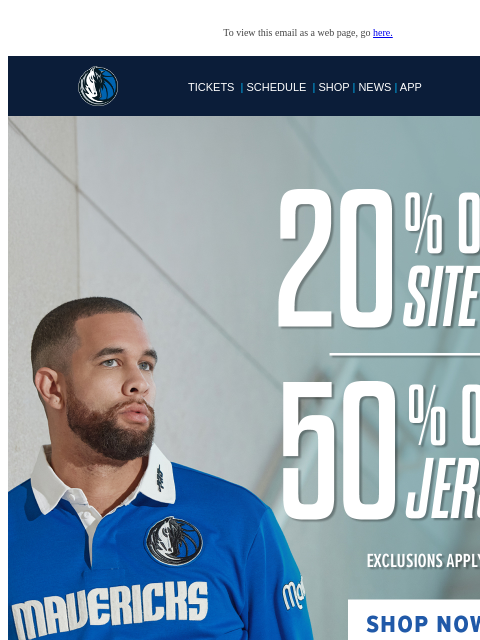mavsmail newsletter: 50% Off Jerseys + 20% Off Entire Site 🎉