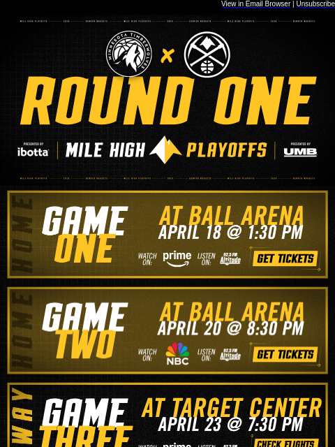 thedenvernuggets newsletter: Round 1 Schedule: Nuggets vs. Timberwolves