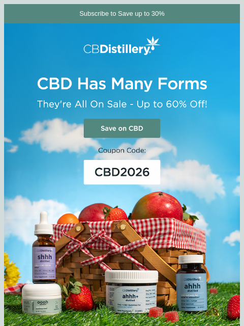 thecbdistillery newsletter: Celebrating all CBD's forms with up to 60% off!