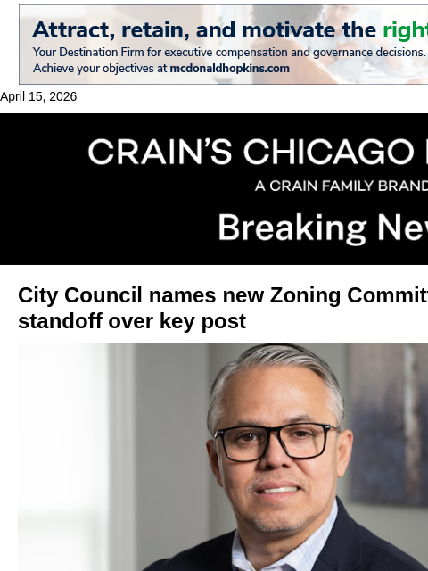 crainalerts newsletter: Council ends impasse over Zoning Committee chair