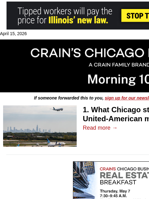 crainalerts newsletter: United-American merger would reshape O'Hare