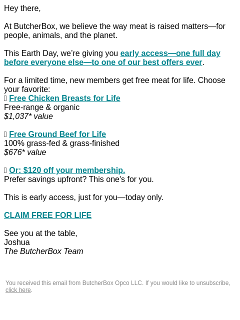 butcherbox newsletter: Early Access: FREE PROTEIN FOR LIFE!