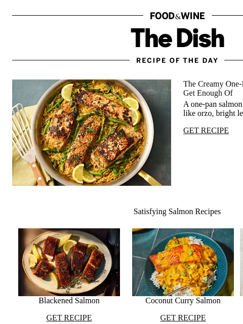 foodandwine newsletter: Lemony Salmon-Orzo Bake