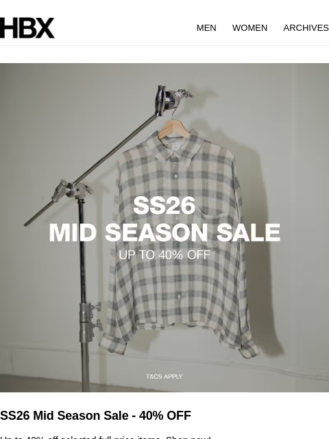 hbx newsletter: SS26 Mid Season Sale