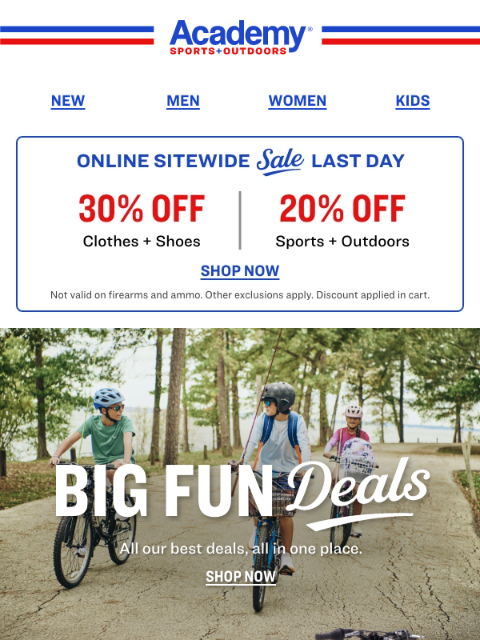 academy newsletter: Last Day: 30% Off Clothes + Shoes | 20% Off Sports...