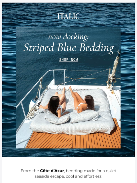 italic newsletter: NEW: Striped Blue Luxe Australian Sateen