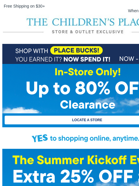 childrensplace newsletter: In Store: Up to 80% off Clearance