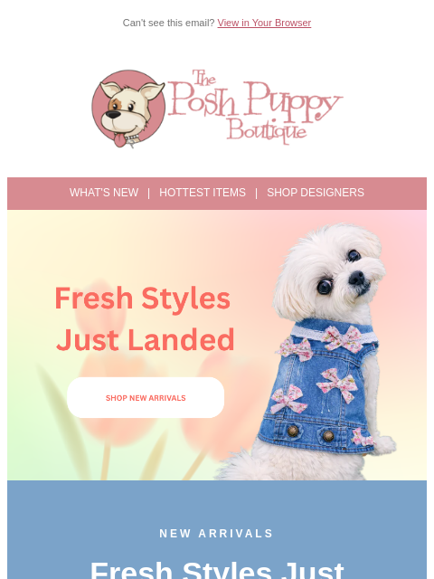 poshpuppyboutique newsletter: 🌸 New Arrivals: Handmade Harnesses, Vests & More