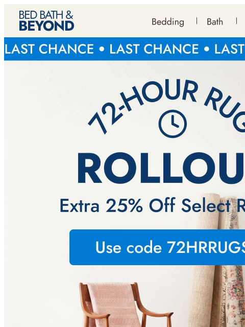 bedbathandbeyond newsletter: More rugs. More savings. Extra 25% off.