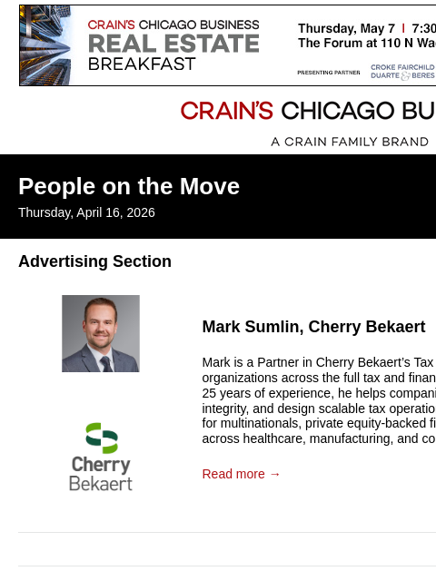 crainalerts newsletter: Crain's Chicago Business - People on the Move