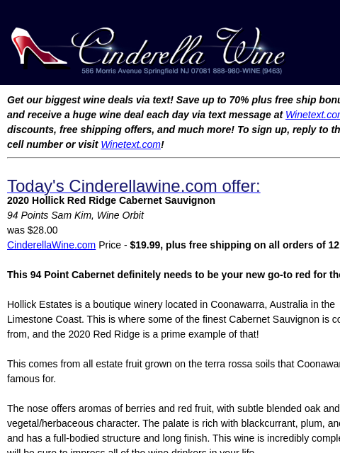 winelibrary newsletter: 2020 Hollick Red Ridge Cabernet Sauvignon (94 WO) ...