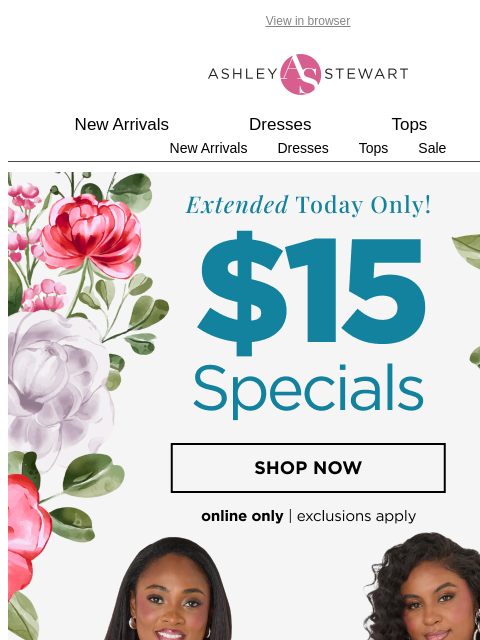 ashleystewart newsletter: Extended ⚠️TODAY ONLY⚠️ $15 specials!