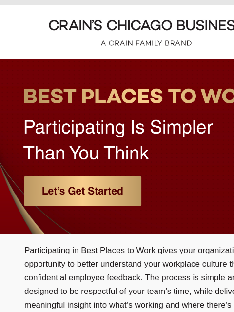 crainalerts newsletter: Is Your Company One of Chicago’s Best Places to Wo...