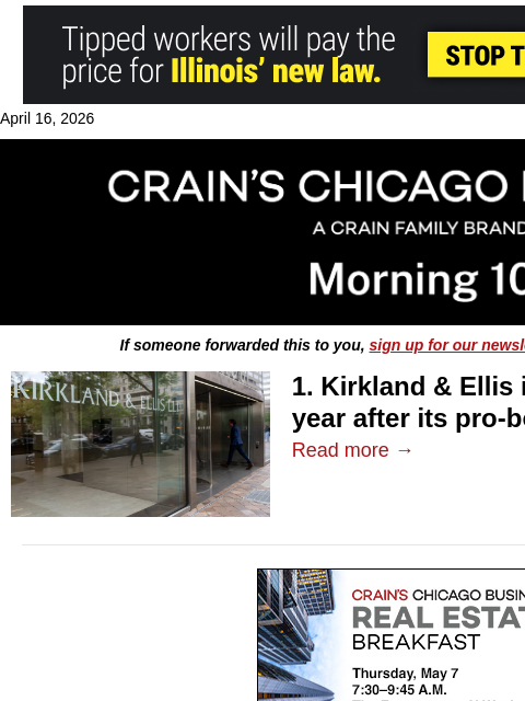 crainalerts newsletter: Kirkland & Ellis in the hot seat again