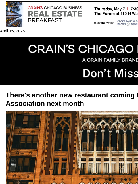 crainalerts newsletter: Boka set to open new restaurant