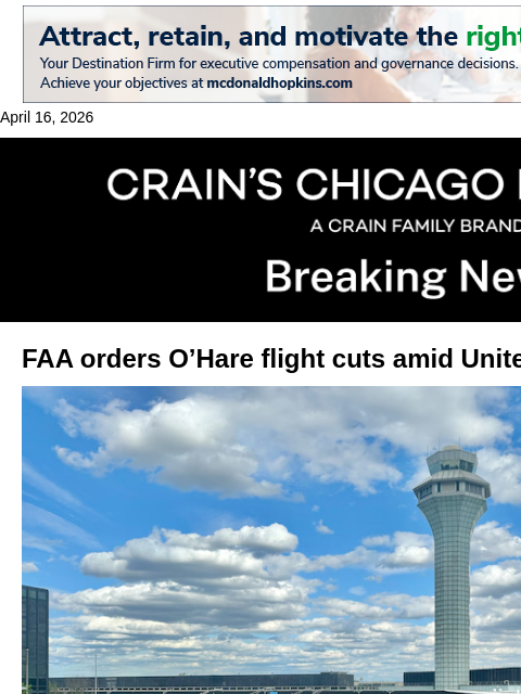 crainalerts newsletter: FAA sets O'Hare flight caps amid United-American t...