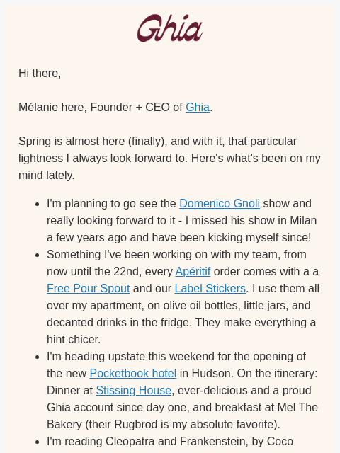 drinkghia newsletter: A Note From Mélanie