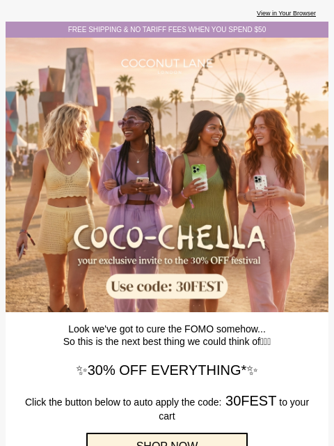 coconut-lane newsletter: [Attached:] YOUR COCO-CHELLA TICKET 🎟️🎡🌵