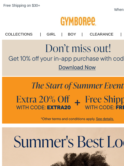 gymboree newsletter: Extra 20% Off Your Order + Keep Cool in These Summ...
