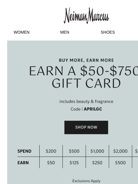 neimanmarcus newsletter: Get a $50-$750 gift card