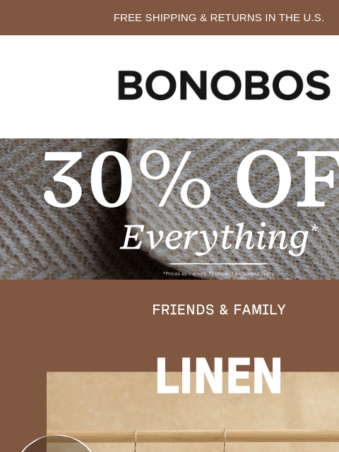 bonobos newsletter: The Linen Collection Is 30% Off