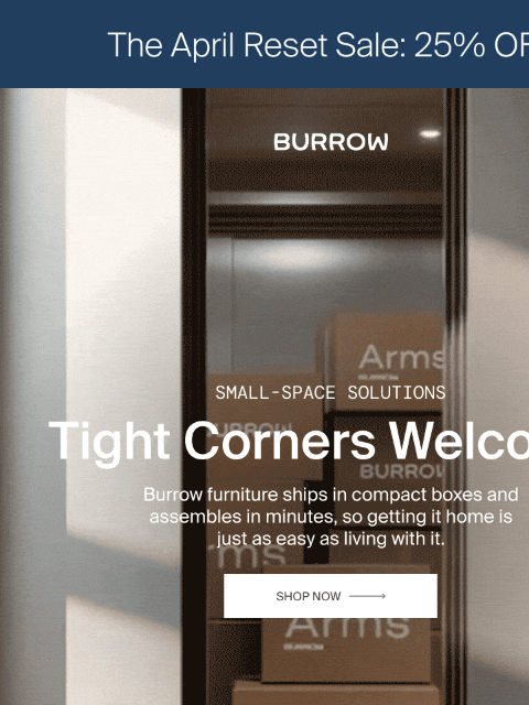 burrow newsletter: 25% off small-space solutions