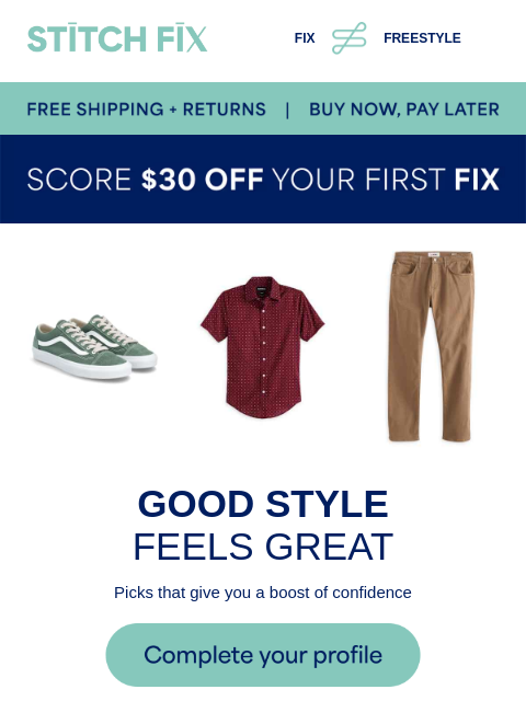 stitchfix newsletter: New here? Start with $30 off