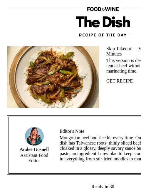 foodandwine newsletter: Mongolian Beef