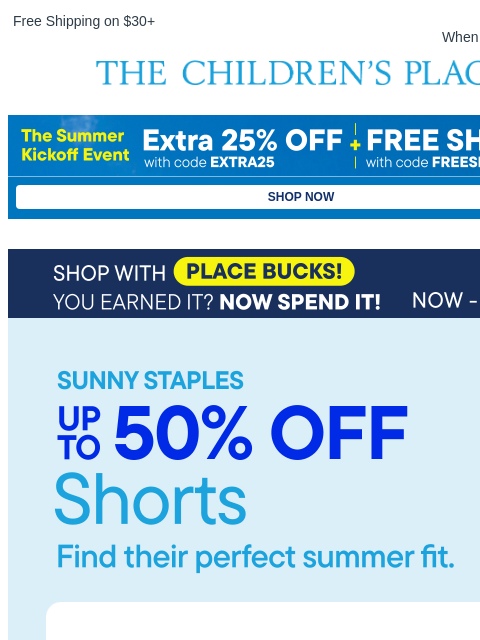 childrensplace newsletter: Find Their *Perfect* Summer Shorts 🩳