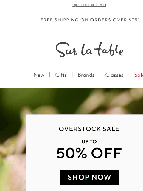 surlatable newsletter: Our Overstock Sale starts now! Up to 50% off.